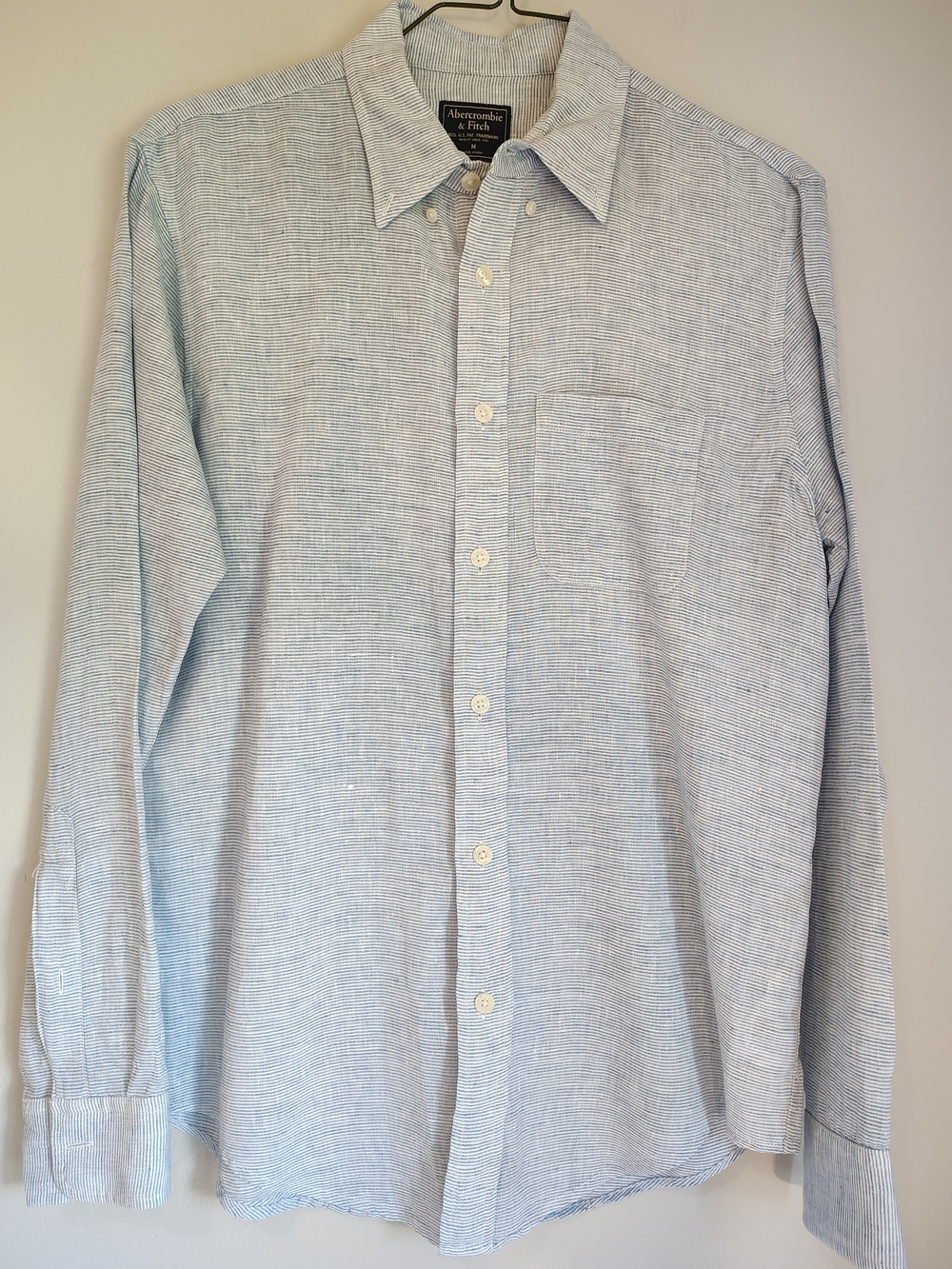 Abercrombie & Fitch Light Blue Striped💯 Linen Men's Button-Down Shirt